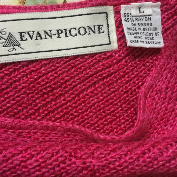 Evan Picone Short Sleeve Sweater Top Sz L Stretchy Pink Ramie Rayon Knit V-Neck - Picture 3 of 7